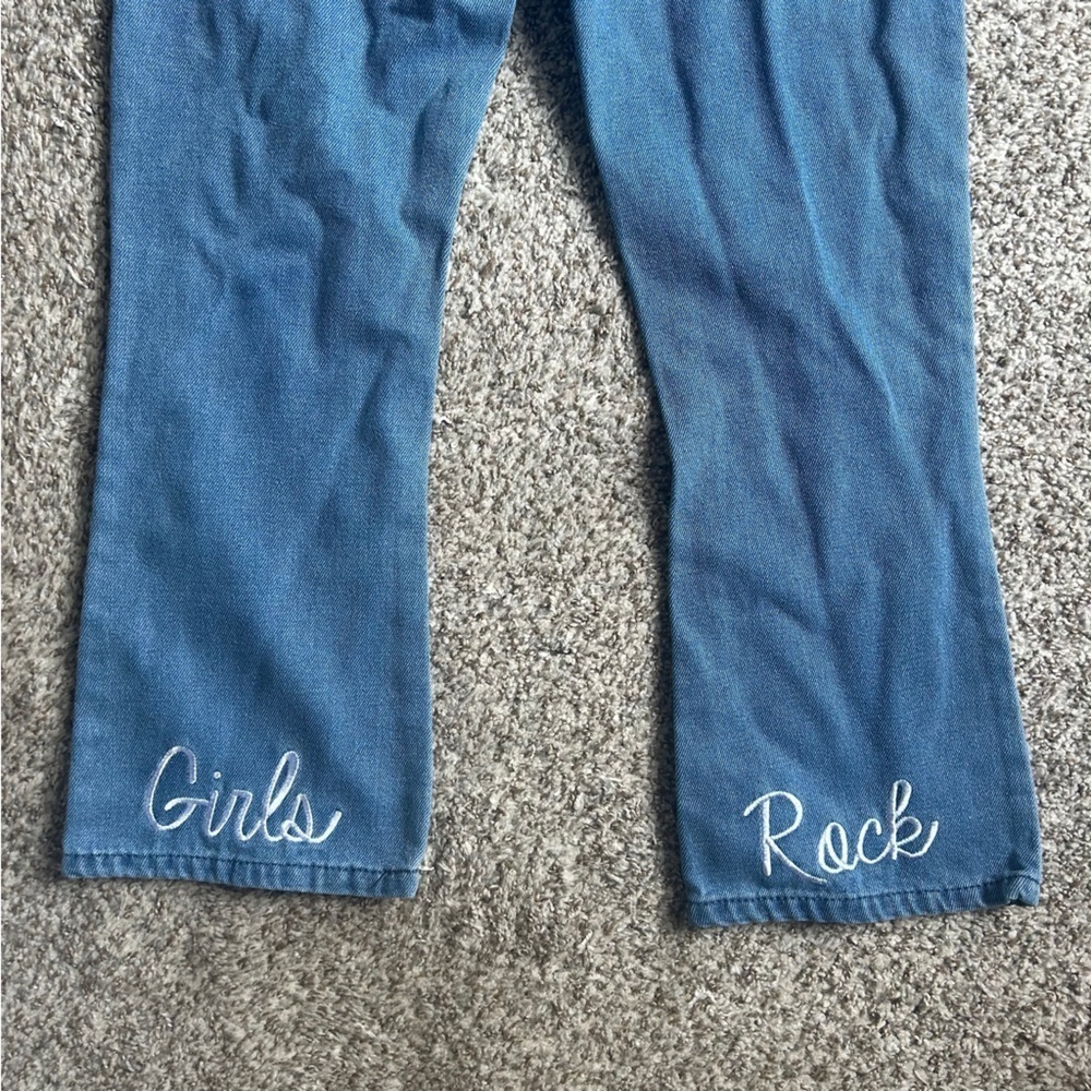 Daisy Street Blue High Rise Cropped Jeans with 'Girls Rock' Embroidery Denim 8